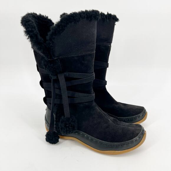 The North Face PrimaLoft 200 gram Fill Boots Womens 7 Black Suede Leather Sherpa - Picture 1 of 11